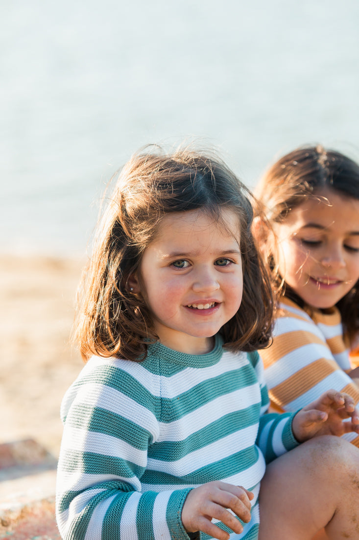 Aqua Green and White Sailor Striped Sweater