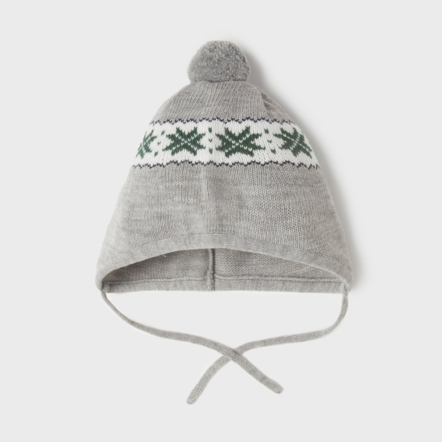 Gray beanie with bottle green fretwork