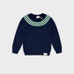 Jersey azul marino greca con rayas verde