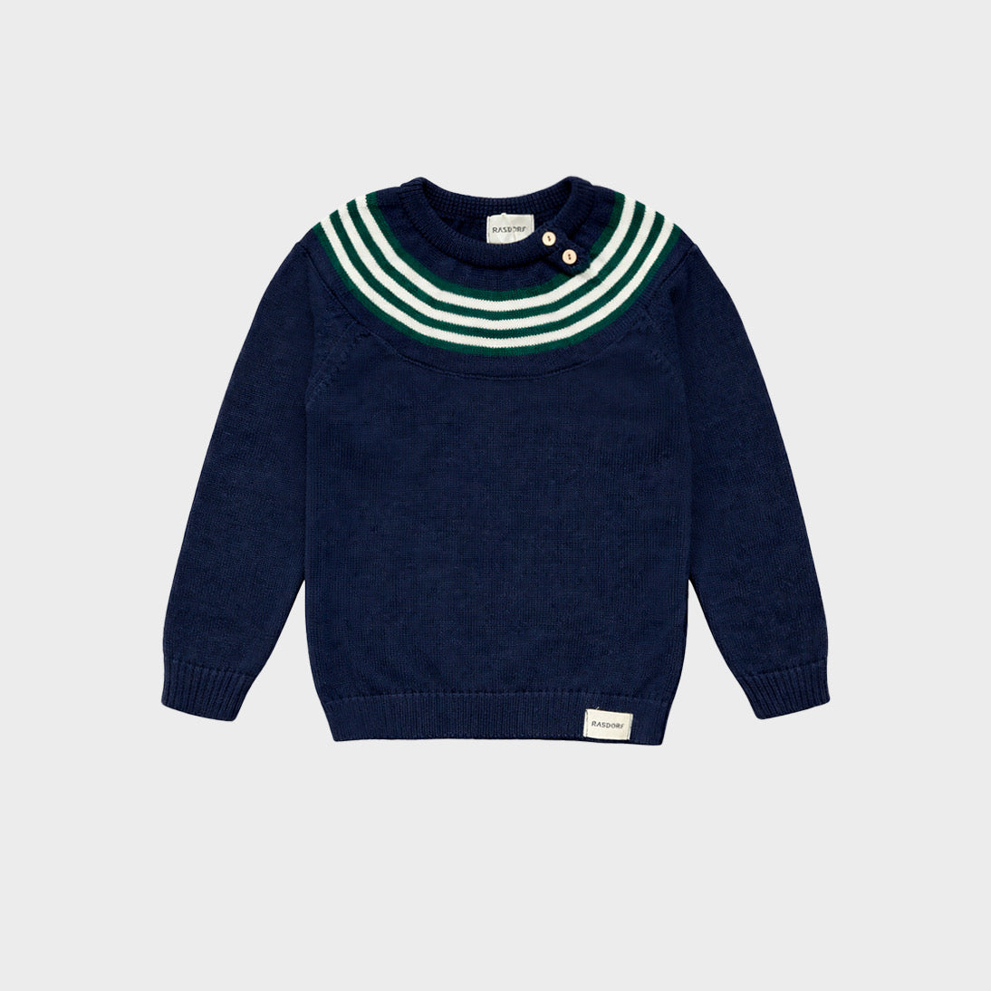 Jersey azul marino greca con rayas verde