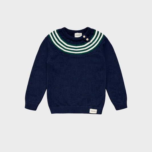 Jersey azul marino greca con rayas verde