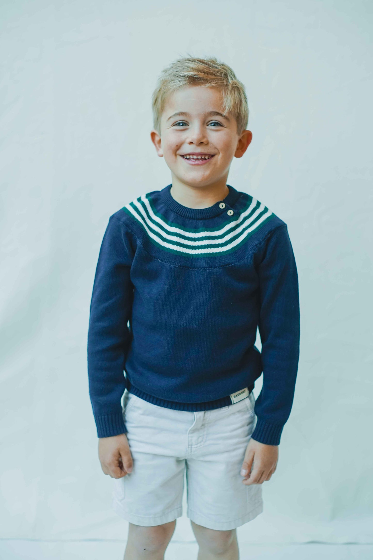 Jersey azul marino greca con rayas verde