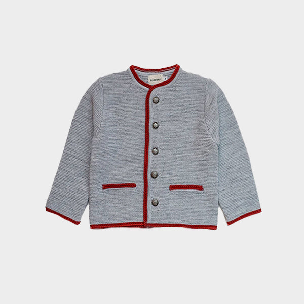 Navy blue sweater with light blue fret